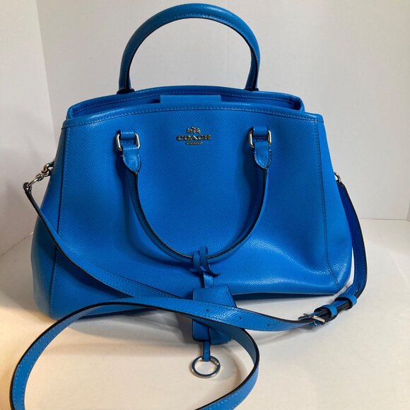 Womens Coach Margo Leather Satchel Carry All Bag Bright Blue 8 x 14 x 6" - Picture 1 of 10